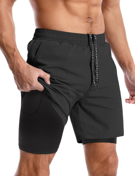 Aolesy Men’s 2 in 1 Running Shorts 7 Inch Quick Dry Workout Gym Shorts with Pockets Tennis Training Athletic Shorts with Liner for Men Black