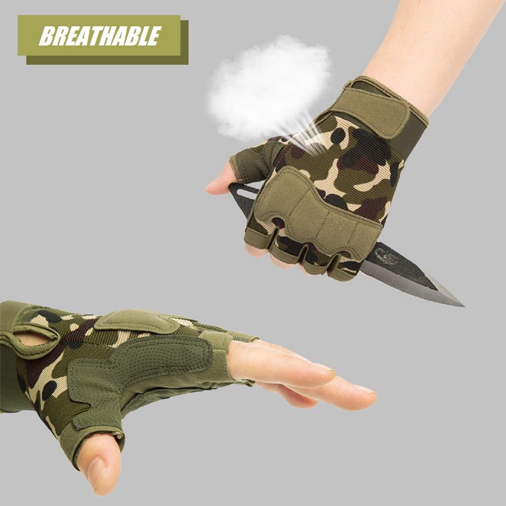 HYCOPROT Fingerless Gloves, Knuckle Protective Breathable Lightweight Outdoor Gloves for Shooting, Hunting, Motorcycling, Climbing (S, Green)