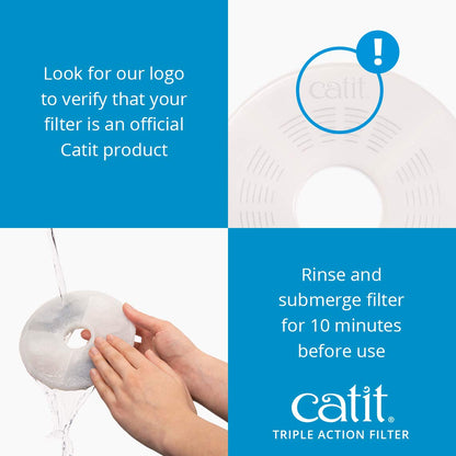Catit Triple Action Replacement Original Water Fountain Filters, 12 Pack – Official Replacement Filters for Catit Cat Drinking Water Fountains