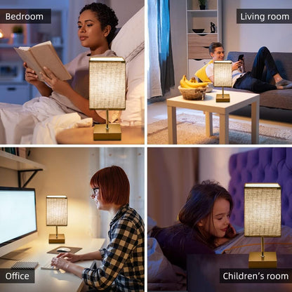 Aomeya Touch Control Table Lamp, 3-Way Dimmable Bedside Lamps Nightstand Lamps with Flaxen Fabric Shade for Bedroom Living Room,LED Bulb Included (Grey-1Pcs) (Grey-1Pcs)