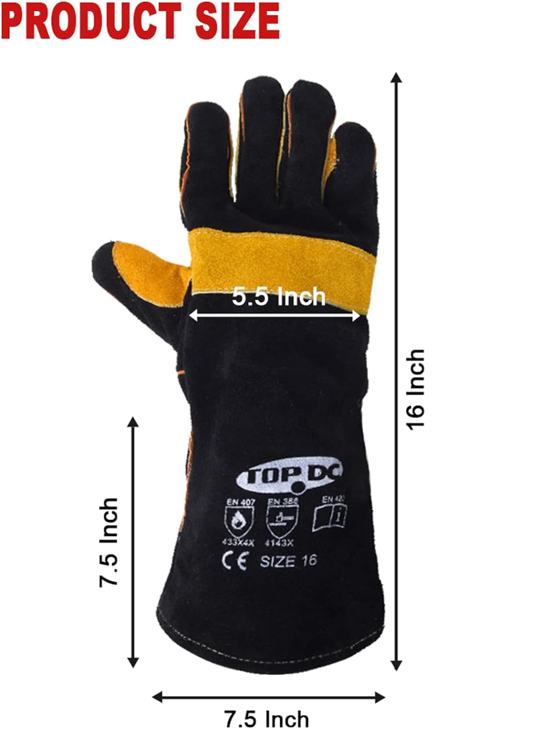 TOPDC Welding Gloves 16 Inches 932℉ Fire/Heat Resistant Leather Welding Gloves For Mig, Tig, Stick, Forge, BBQ, Grill, Fireplace, Wood Stove, Furnace, Oven, Animal Handling for Safe, Loving Pet Care