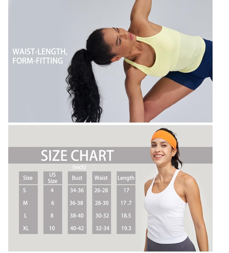 Excwudy Seamless Ribbed Workout Racerback Tank Tops with Built in Shelf Bra for Women Chartreuse XL
