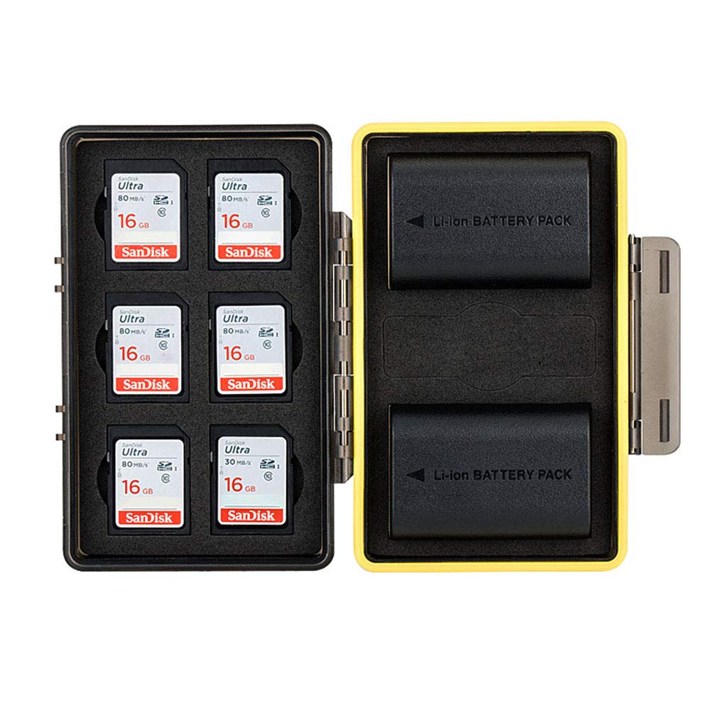 JJC SD Card Holder Case for 6 SD SDHC SDXC Memory Cards with 2 Slots for Canon LP-E6 LP-E6N on 5D Mark IV III II 5Ds 5DsR 6D 6D Mark II 7D 7D mark III II 80D 70D 60D