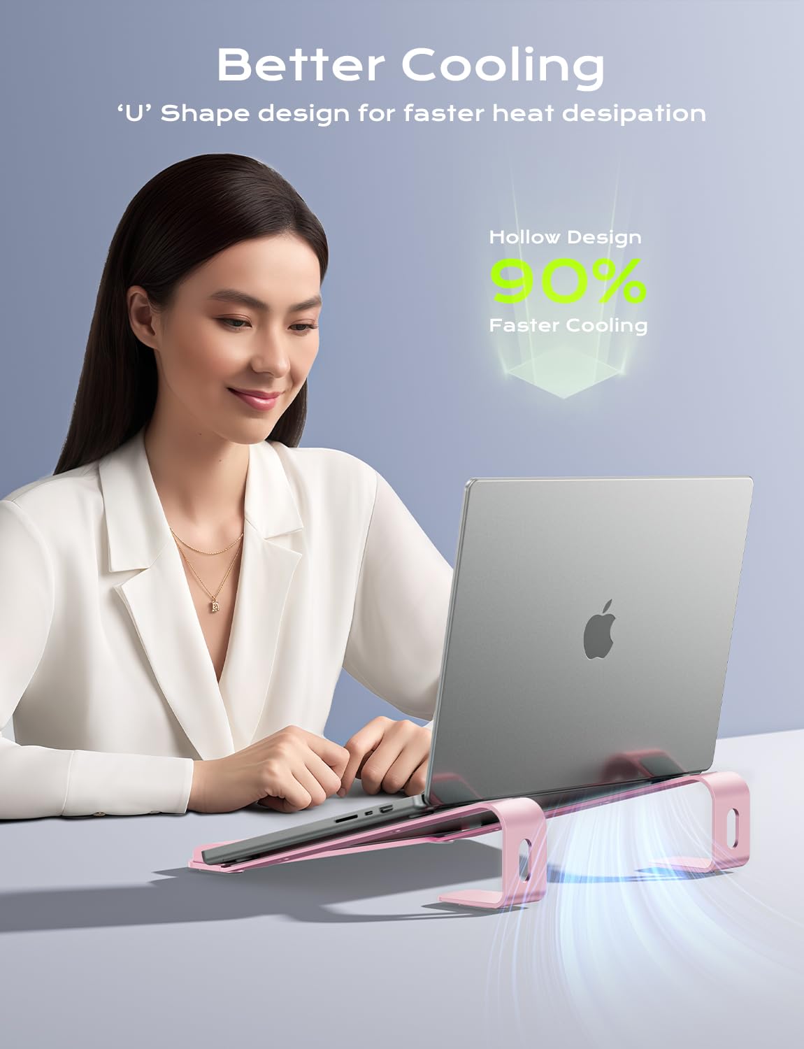 JCZT Aluminum Laptop Stand, Notebook Stand with Wrist Rest, Ergonomic Detachable Laptop Mount, Computer Stand Compatible with 10-17'' All Laptops Such as MacBook Air Pro/HP/Dell/Lenovo, Pink