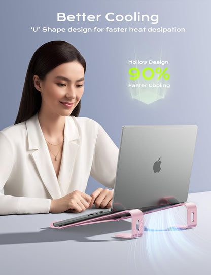 JCZT Aluminum Laptop Stand, Notebook Stand with Wrist Rest, Ergonomic Detachable Laptop Mount, Computer Stand Compatible with 10-17'' All Laptops Such as MacBook Air Pro/HP/Dell/Lenovo, Pink