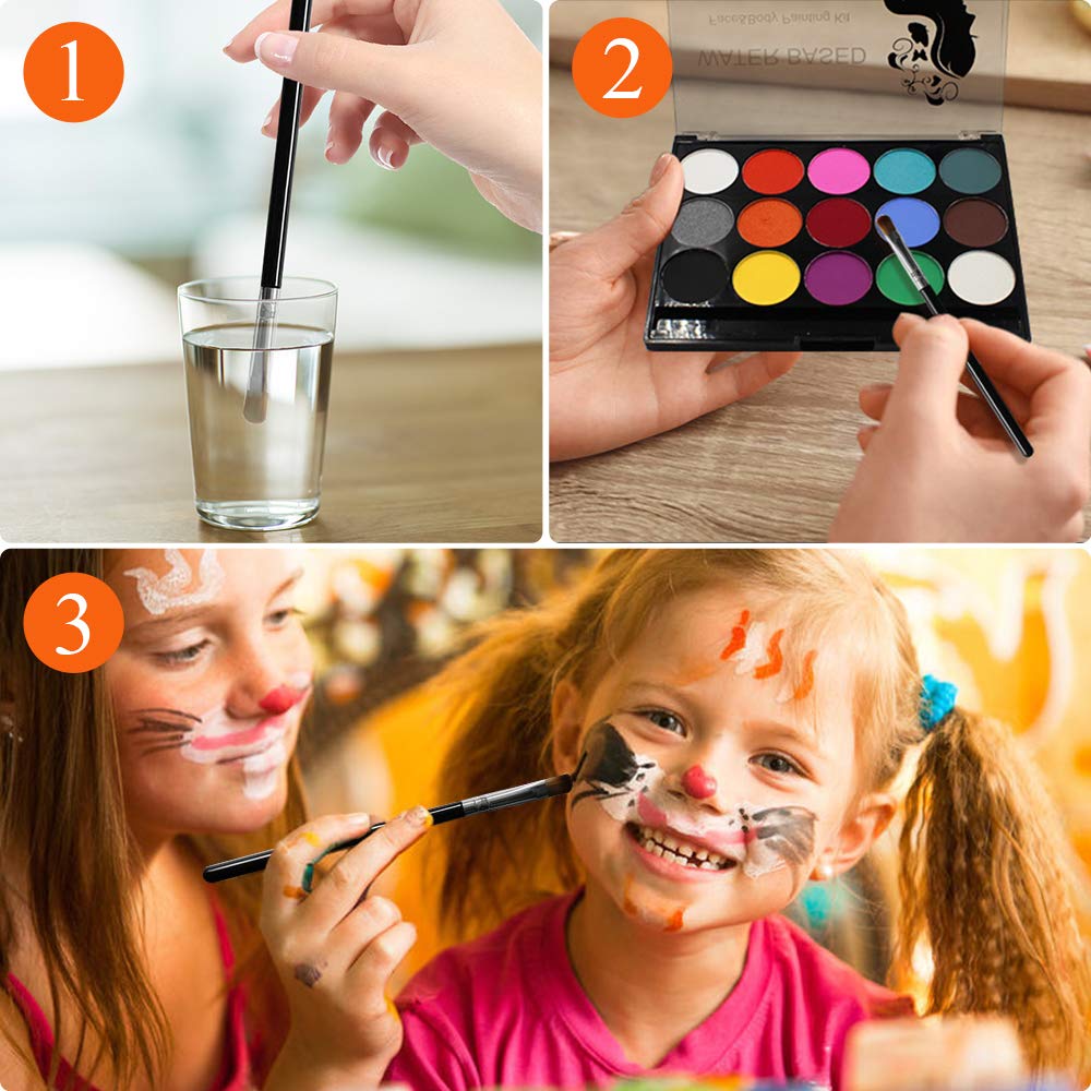 Senbos Face Paint Kit - 15 Vibrant Colors Non-Toxic Washable Makeup for Kids & Adults | Water-Based Halloween, Party, Cosplay | Includes 2 Brushes & Palette