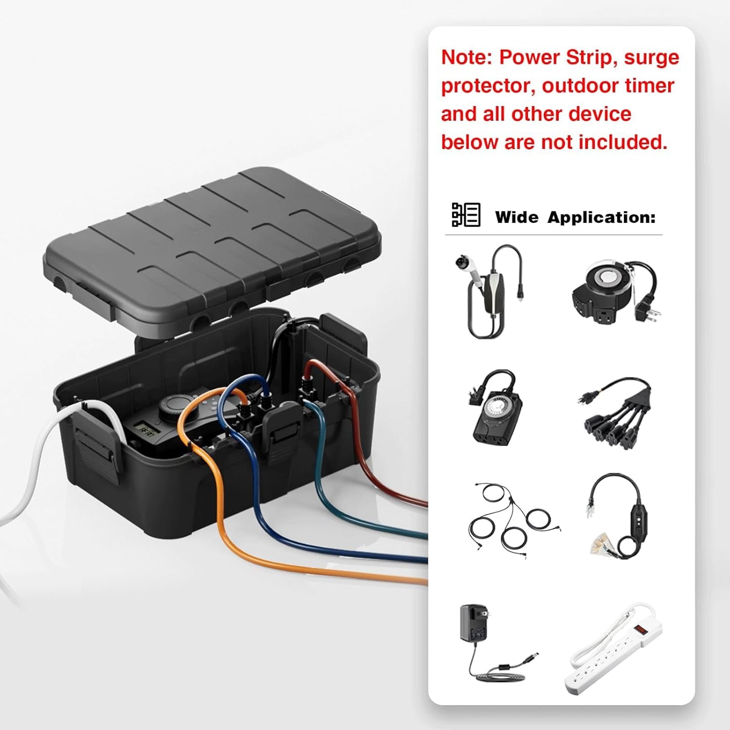 Flemoon Large Outdoor Electrical Box (12.5 x 8.5 x 5 inch), IP54 Waterproof Extension Cord Cover Weatherproof, Protect Outlet, Plug, Socket, Timer, Power Strip, Holiday Light Decoration, Black