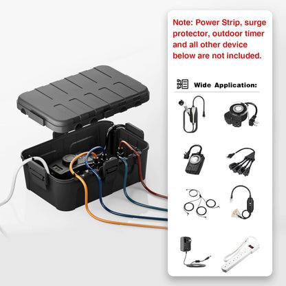 Flemoon Large Outdoor Electrical Box (12.5 x 8.5 x 5 inch), IP54 Waterproof Extension Cord Cover Weatherproof, Protect Outlet, Plug, Socket, Timer, Power Strip, Holiday Light Decoration, Black