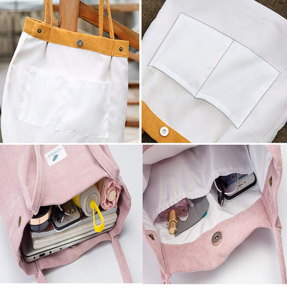 Funtlend Cord Bag Womens Large Corduroy Tote Bag Women Shoulder Handbags for School Shopping Work College Casual (Green)