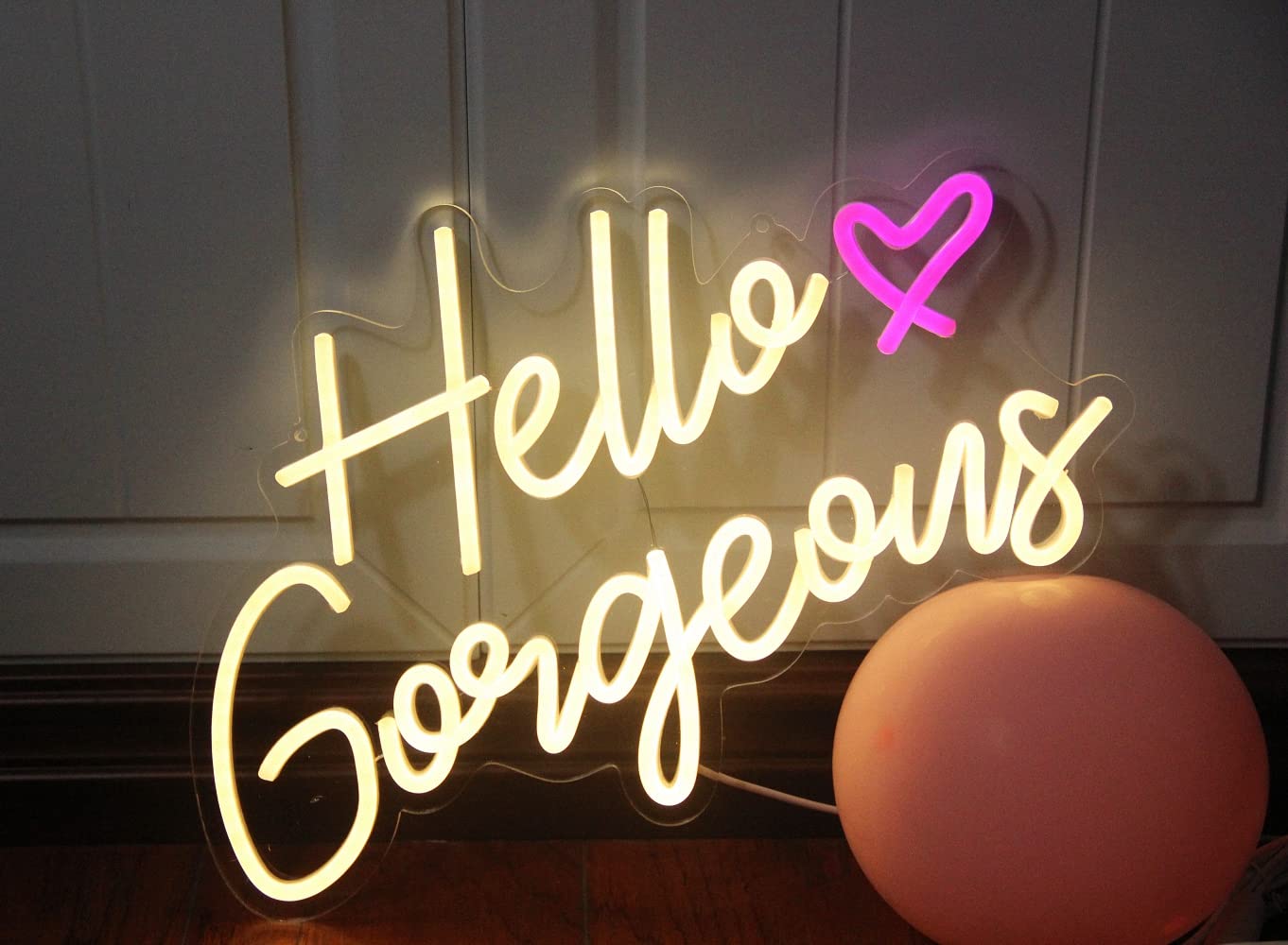Hello Gorgeous Neon Sign Hello Beautiful Pink LED Neon Lights for Home Wedding Birthday Backdrop Bacelorette Party Wth Dimmable Switch(5V,16.5X10.6inches)