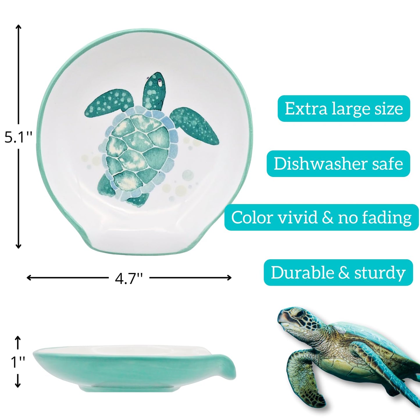 Turtle Spoon Rest - Coastal Ocean Nautical Decor, Teal Kitchen Accessories, Turquoise Hawaiian Beach Themed Decor for Stove Top Counter, Cute Sea Turtle Christmas Gifts