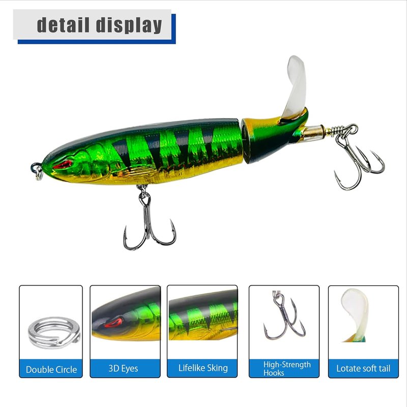 Fishing Lures Kit - 10Pcs Top Water Bass & Catfish Lures with Hooks | Popper Floating Design