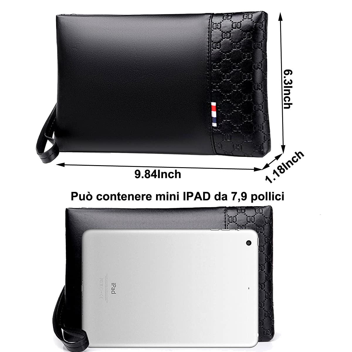 A-QMZL Clutch Bag Men's PU Leather Elegant Handbag Large Capacity Pochette Envelopes Handbags Card Slot Pockets Zipper Wallets Man with Strap Wrist Bag Business Casual Travel Office