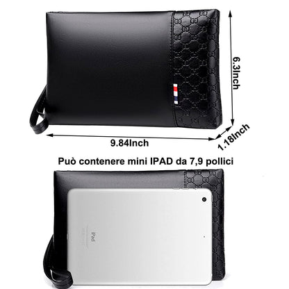 A-QMZL Clutch Bag Men's PU Leather Elegant Handbag Large Capacity Pochette Envelopes Handbags Card Slot Pockets Zipper Wallets Man with Strap Wrist Bag Business Casual Travel Office