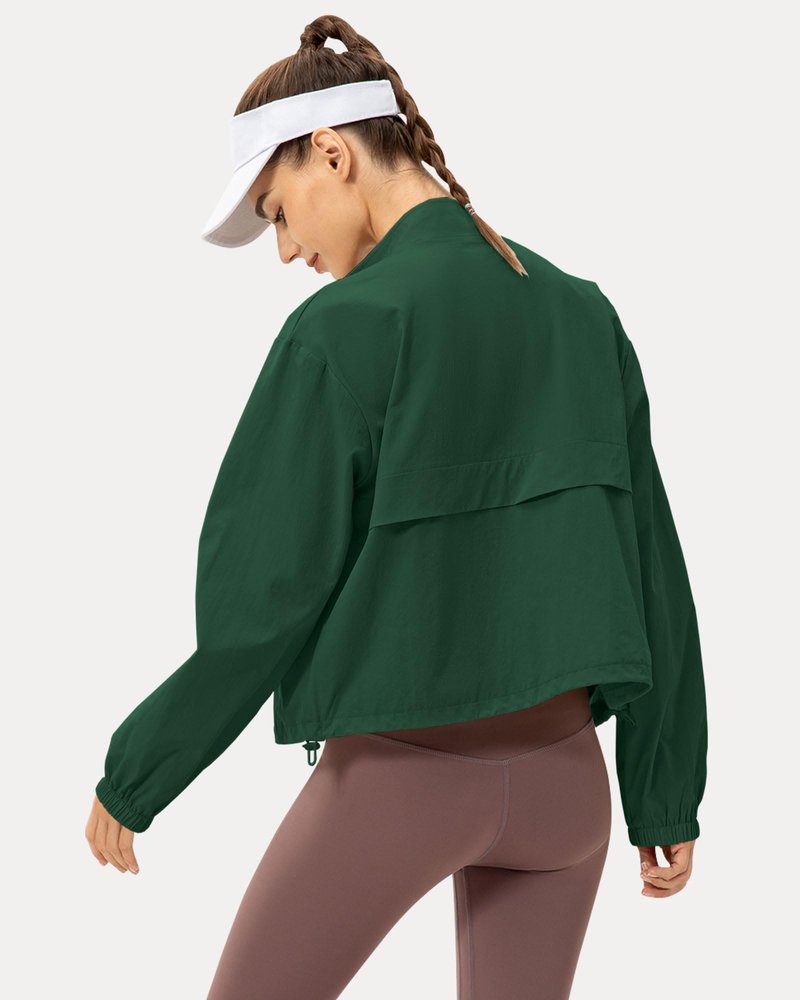 Locachy Women's Lightweight Zip Up Athletic Jacket Stand Collar Windproof Sun Protection Workout Outdoor Jacket Mysterious Green L