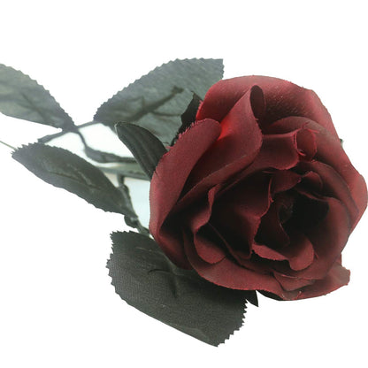 Tinsow 10 Pcs Artificial Roses Bouquet Faux Black Roses Bundles Fake Flowers Realistic Flowers Arrangements Halloween Decor (Maroon, 10)