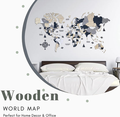 Wooden World Map 3D Art Large Wall Decor - Size (M, L, XL) Any Occasion Gift Idea - Wall Art For Home, Kitchen or Office (SIZE L, ALASKA)
