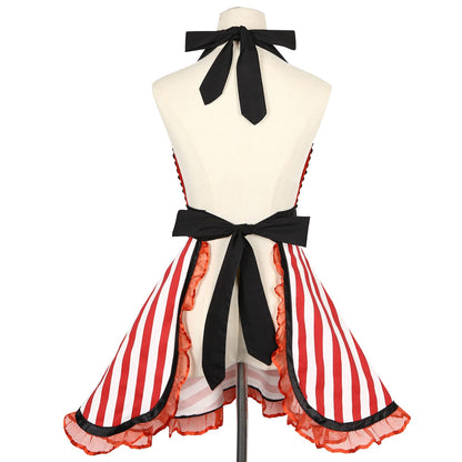Violet Mist Lovely Retro Kitchen Aprons Women Girl Red Sweetheart Striped Apron for Ladies Cute Lace Apron Vintage Apron Red Christmas Apron 1950s French Maid Cooking Apron Adjustable Waist Mom Gift