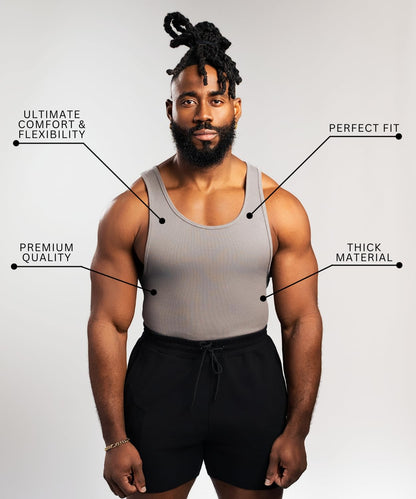 Ekkovision Beaters, Men's Tank Tops, Cotton Spandex Blend Tanks Tops for Men, Comfortable, Durable, Ribbed Fabric, Ideal Fit for Gym, 3 Pack, Black, White, & Shadow, Size Medium (Please Size UP)