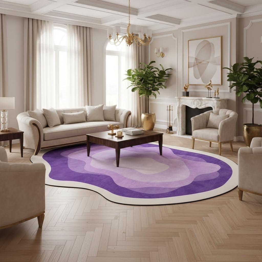 FVPSORBAT Purple Beige Modern Minimalist Aesthetics Geometric Area Rug 4x6 Boho Girls Rugs for Bedroom Odd Shaped Rugs Living Room Diningroom Nursery Office Hallway Guestroom Farmhouse Art Deco Rug