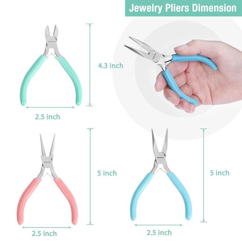 WORKPRO Jewelry Pliers Set, 3 Pack Jewelry Making Tool Kit Includes Mini Needle Nose Plier/Chain Nose Plier, Round Nose Plier and Wire Cutter for Jewelry Repair, DIY Crafts, Jewelry Making Supplies