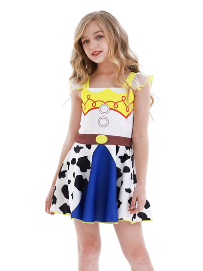 Jurebecia Toddler Girls Princess Costume for Princess Cowgirl Dress up Birthday Outfit Halloween Christmas Costumes Cosplay Role Play Ruffle Sleeve Dress Size 2T/1-2Years