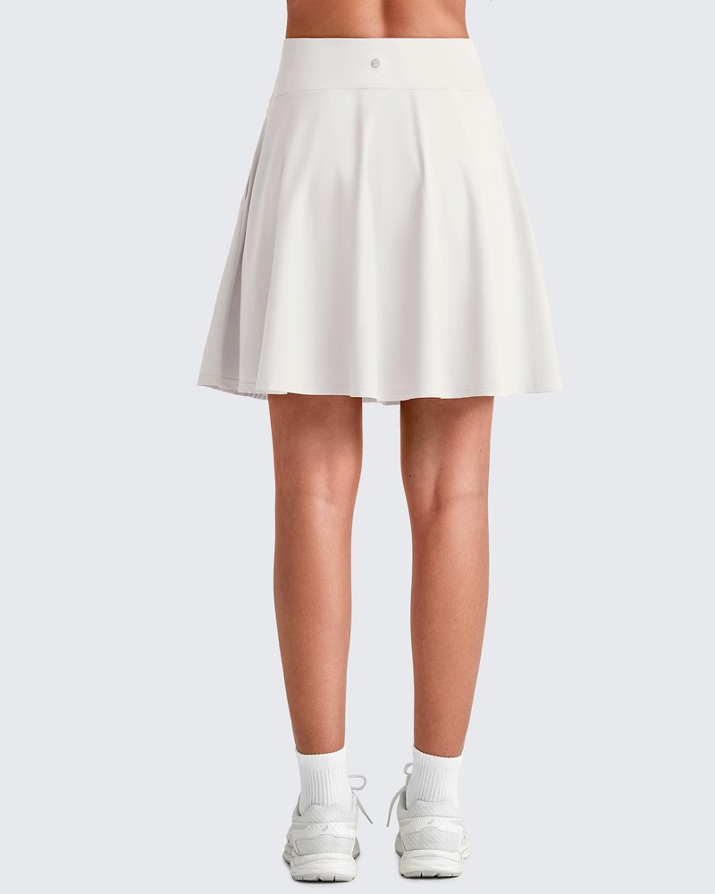 G4Free Knee Length Skorts for Women Soft Comfortable Tennis Skirts with Shorts Ladies High Waisted Lounge Running Athletic Active Golf Skort Inner Pockets(White,XS)