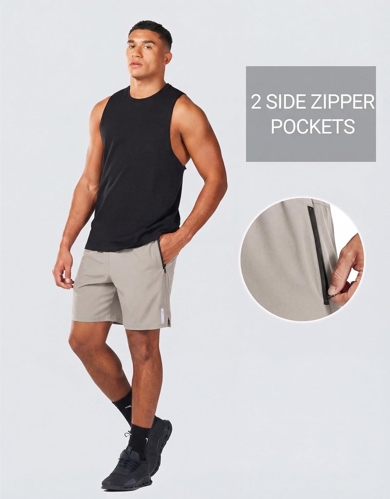 COOFANDY Mens Workout Athletic Shorts 7 inch Inseam Quick Dry Hiking Shorts Men Lightweight Sports Gym Shorts Running Stone