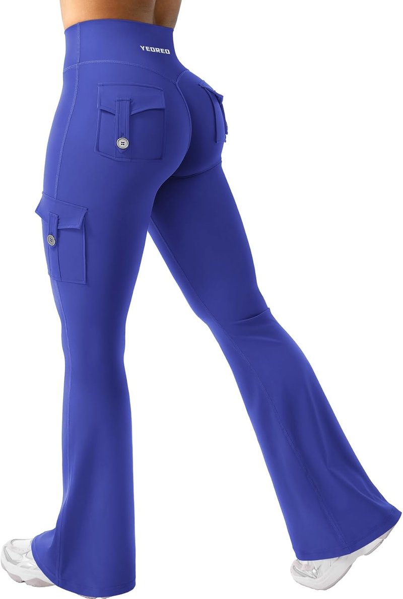 YEOREO CoreFlex Women's High-Waisted Flare Leggings - Hidden Pockets, No Front Seam, Perfect for Gym & Yoga