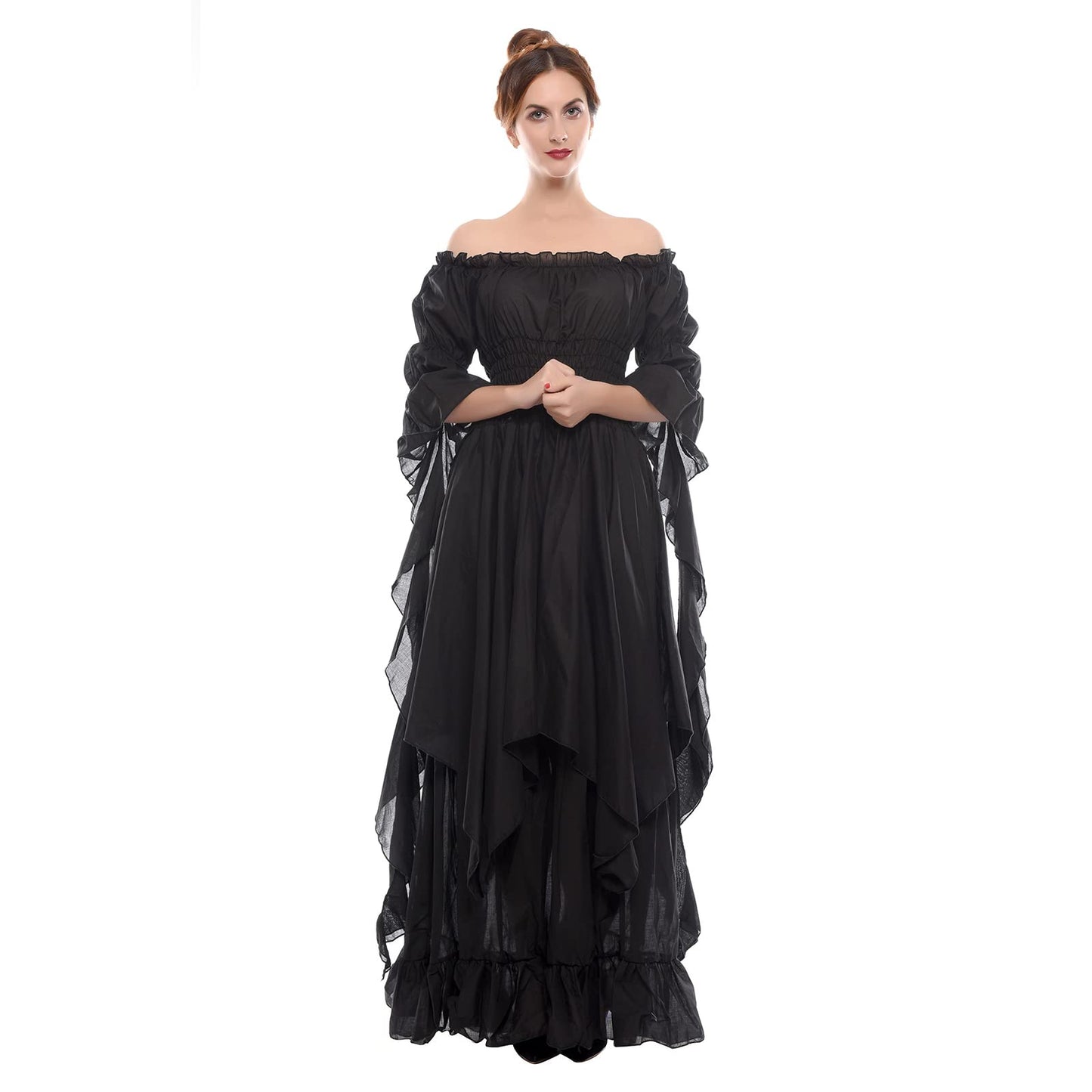LTAKK Renaissance Dress Medieval Costume Victorian Dresses Women Peasant Gothic Fairy Witch Wedding Under Dress, Black, S/M
