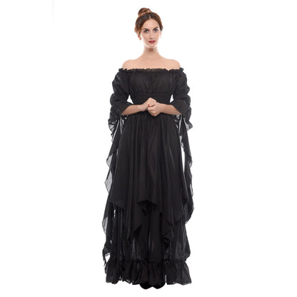 LTAKK Renaissance Dress Medieval Costume Victorian Dresses Women Peasant Gothic Fairy Witch Wedding Under Dress, Black, S/M
