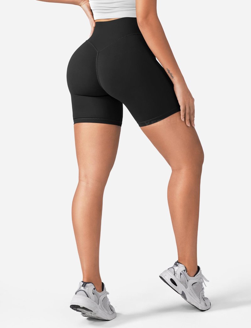 YEOREO Women's Biker Shorts 4.5" / 6" Workout Gym Shorts Craze High Waist Tummy Control Hidden Scrunch Running Yoga Black S