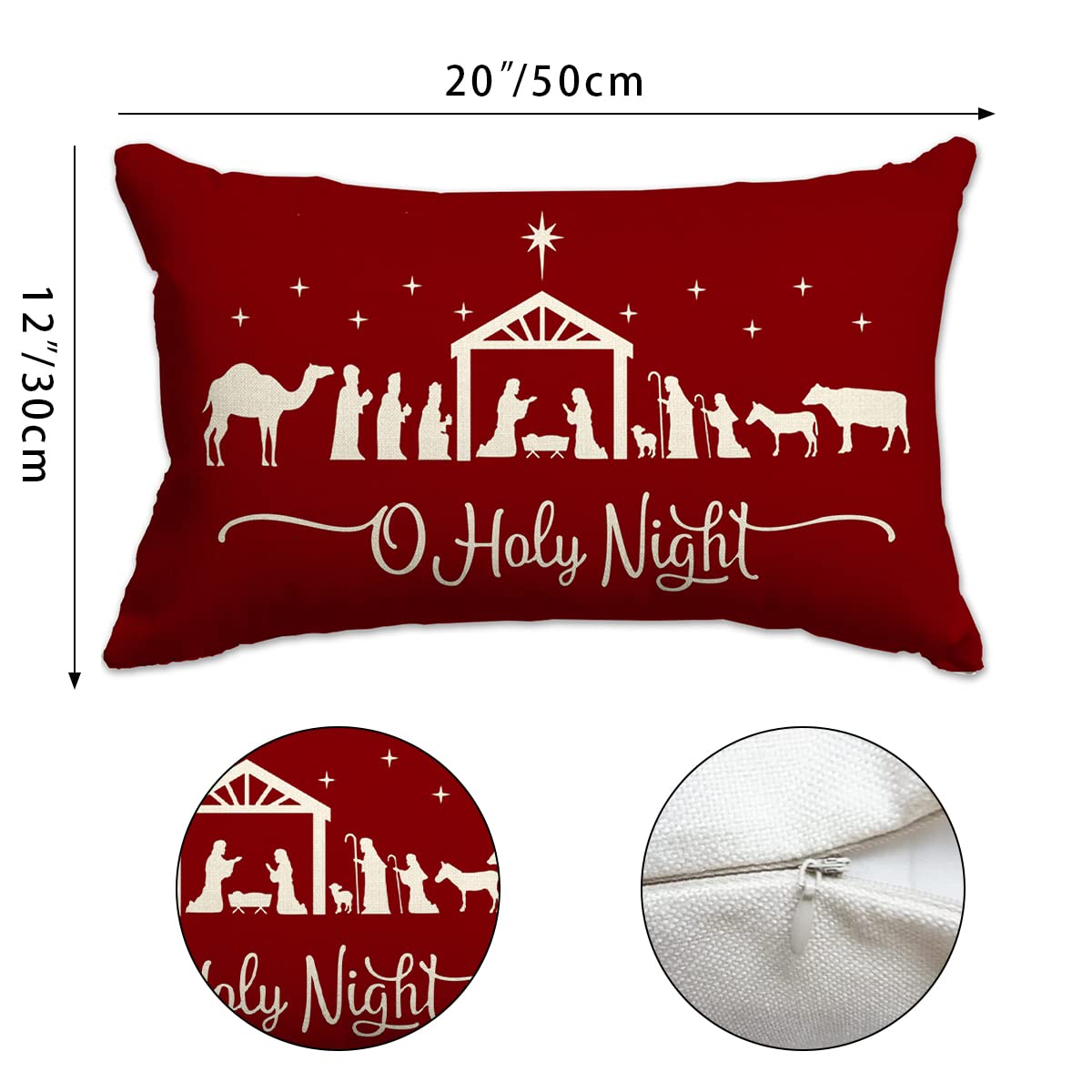 Christmas Pillow Covers 12x20,Merry Christmas Cross Joy Oh Holy Night Nativity Holiday Party Throw Pillow Cover Decorations Pillow Covers Farmhouse Pillows Decorative for Sofa Winter Home Decor