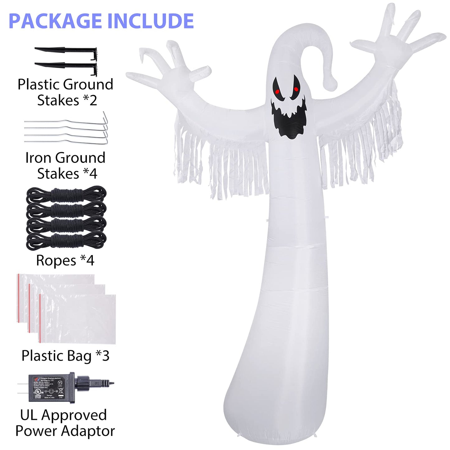 Sizonjoy 12 FT Halloween Decoration Inflatable Ghost, Blow Up Animated Red Eyes Ghost with Build-in LEDs, Outdoor Scary Inflatable Decoration for Front Yard, Porch