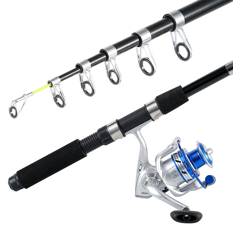 Tripquips Fishing Pole Combo, 6.9ft 2Pcs Telescopic Rods Set, Collapsible Fishing Rods, 2PCS Spinning Reel Set with Carrier Bag Freshwater Fishing Rod and Reel Combos Kits(Blue Fishing Combos)