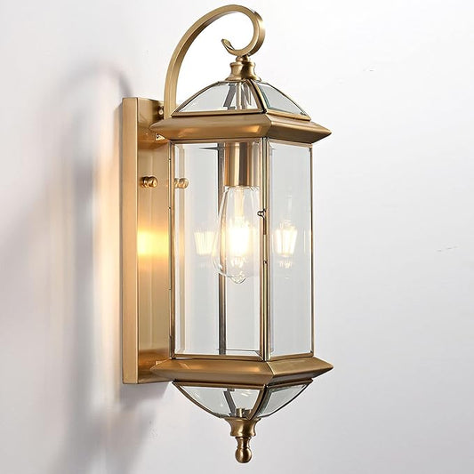 Milaii Copper Exterior Wall Light 20" H Outdoor Light Fixture Waterproof Wall Sconce Oil Rubbed Brass Porch Light with Clear Glass Lantern Wall Mount Lights for House Garage Patio Aisle