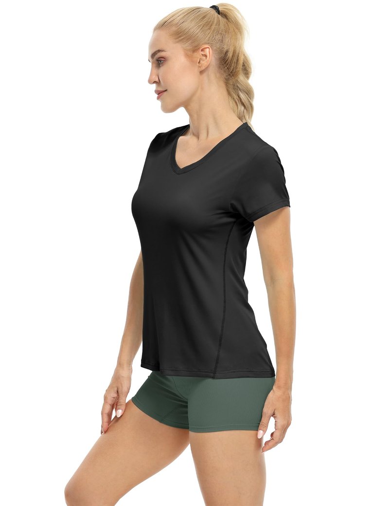 icyzone Workout Shirts Yoga Tops Activewear V-Neck T-Shirts for Women Running Fitness Sports Short Sleeve Tees (Solid Black/Pale Pink/Dark Green, XXL)
