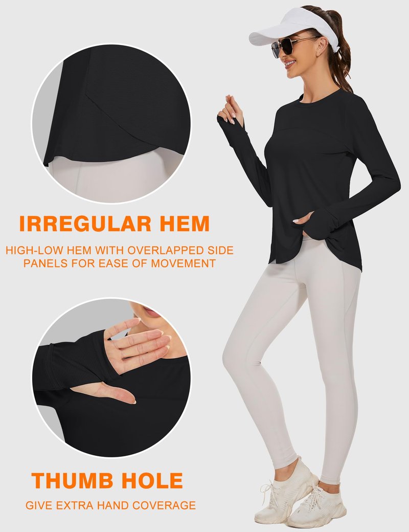 Blingfit Women's Workout Tops Long Sleeve Running Hiking Athletic Gym Shirts Lightweight UPF50+ UV Rash Guard Sun Protection