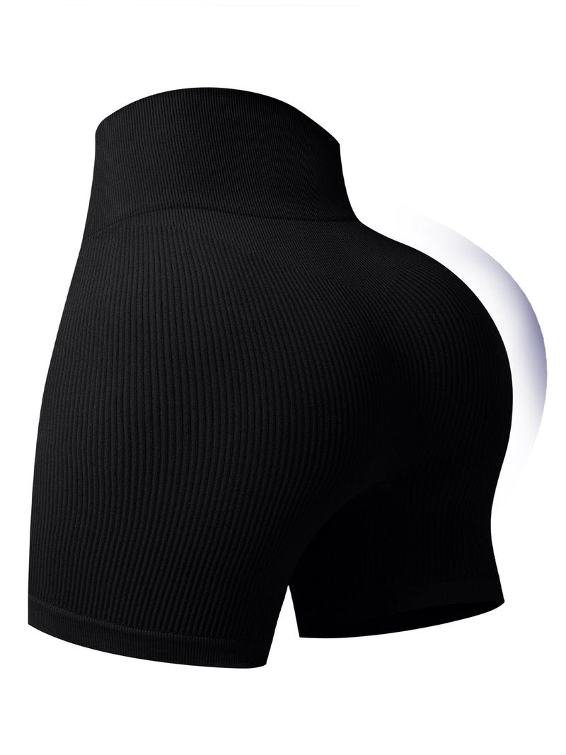Zorwea Women's Ribbed Seamless Biker Shorts, High Waist Yoga Shorts, Tummy Control Athletic Workout Shorts for Gym Fitness Black