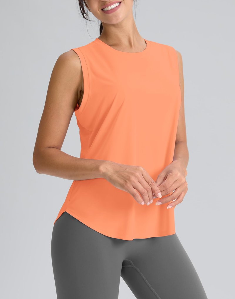 SANTINY Women's Sleeveless Workout Tops Breathable Lightweight Active Tennis Yoga Shirts Athletic Running Tank Tops for Women (Orange_S)