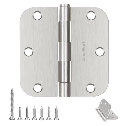 AmzGod Door Hinges Brushed Nickel - 3 Pack Satin Nickel 3.5 Inch Rounded Interior Door Hinges with 5/8" Radius - Flat Iron Residential Standard 3 1/2 Inches Silver Door Hardware