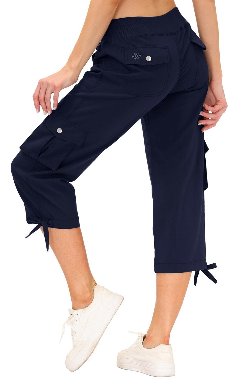Hiking Cargo Shorts for Women Dry Fit Active Capri Pants for Camping with Pockets Navy X-Large