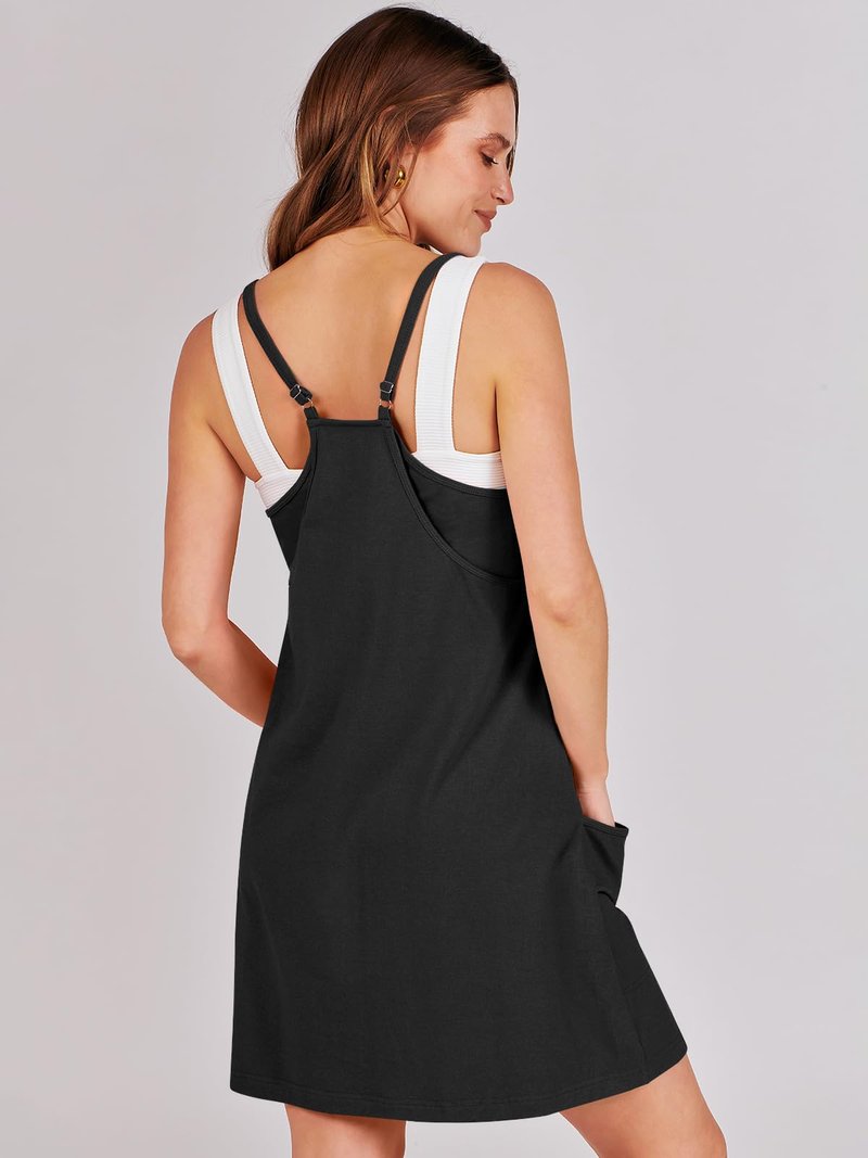 ANRABESS Women Athletic Dress Summer Tennis Workout Active Sports Mini Romper Dress Built in Shorts Travel Vacation Clothes Black X-Smal