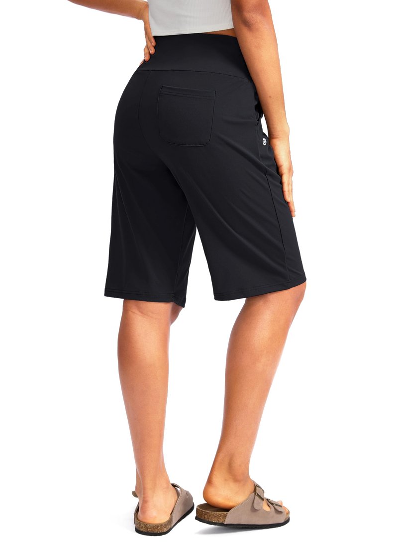 G Gradual Women's 12" Bermuda Long Shorts with Pockets High Waisted Stretch Knee Length Shorts for Women Summer Walking(Black,XXL)