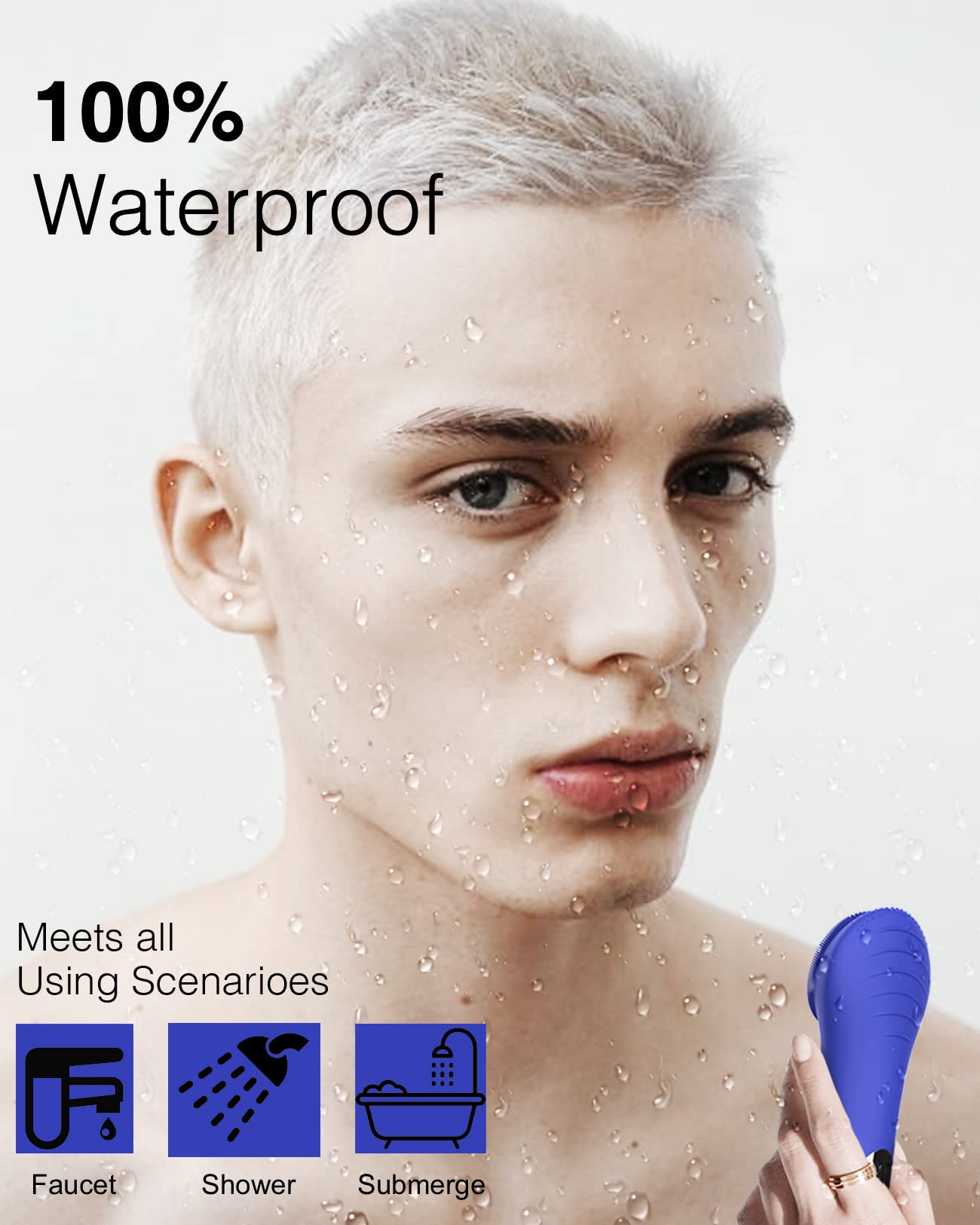 NågraCoola Electric Facial Cleansing Brush - Waterproof and Rechargeable, Exfoliates, Cleanses and Massages Skin - Light Blue