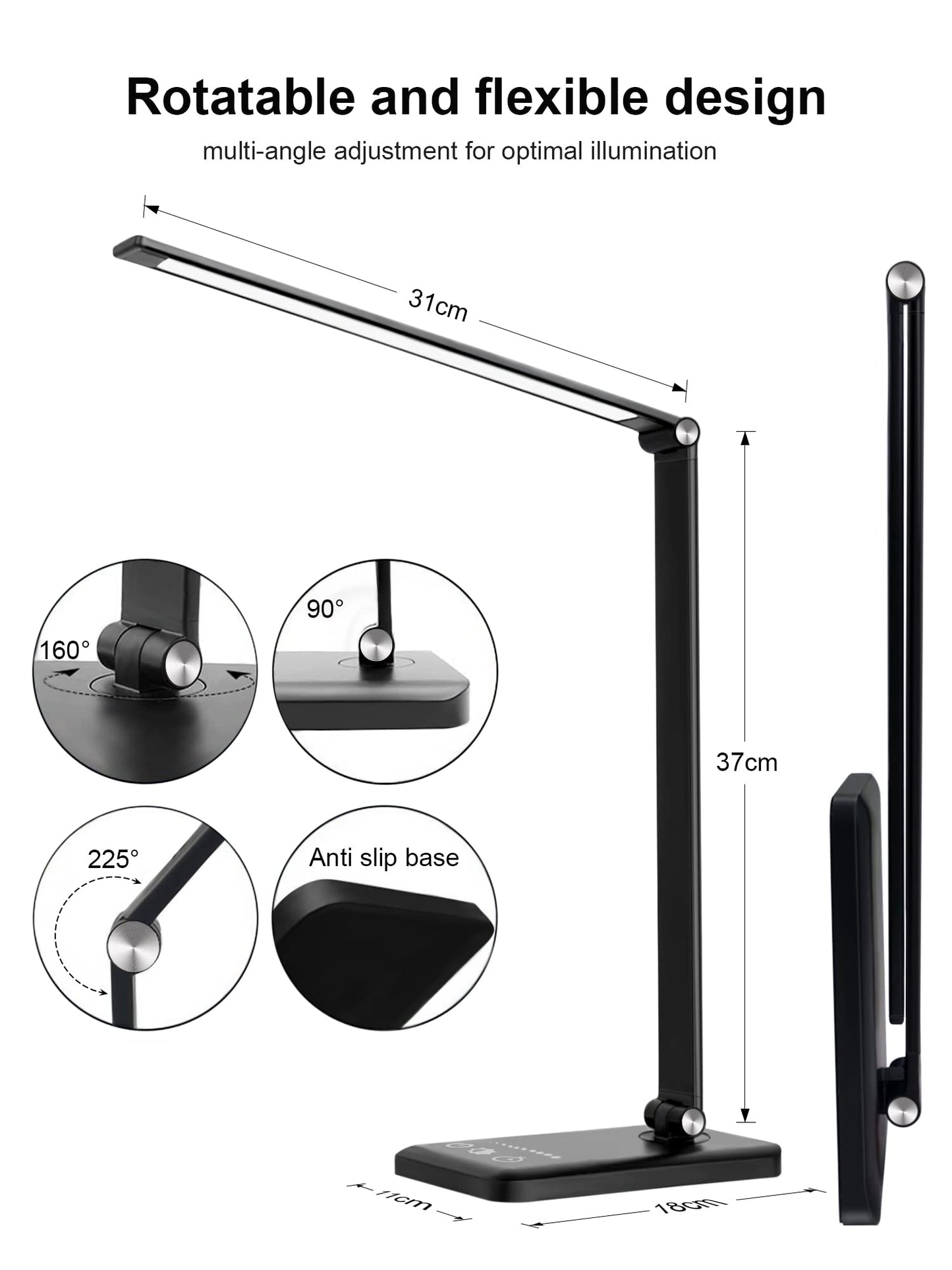 LENDOO LED Desk Lamp with USB-C Charging, Super Wide & Bright, 5 Color Modes X 10 Brightness Levels,Desk Light for Home Office