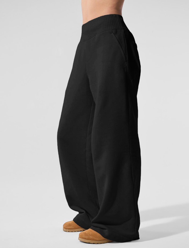 IWD Wide Leg Sweatpants Women High Waist Fleece Lined Sweat Pants Baggy Straight Athletic Pants with Pockets Black, Medium
