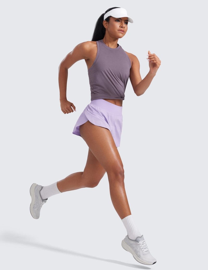 CRZ YOGA High Waisted Split Running Shorts for Women 3" - Comfy Mesh Liner for Workout Athletic GymTrack Quick Dry Lilac Air Large