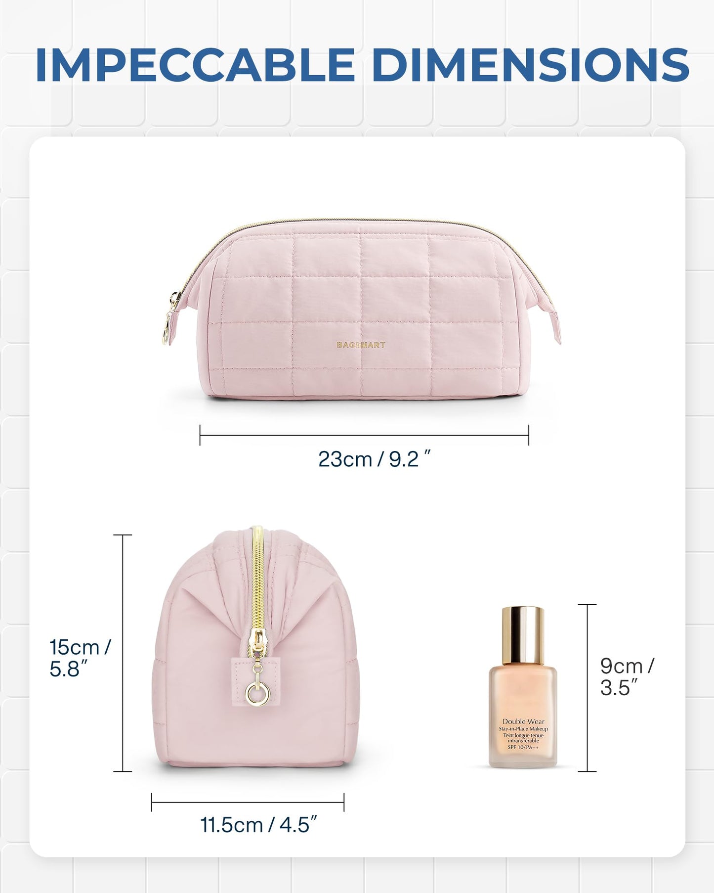 BAGSMART Makeup Bag Travel Toiletry Bag, Puffy Padded Make Up Bags for Women Makeup Organizer Case, Wide-open Pouch Purse Travel Essentials Toiletries Accessories Brushes, Pink