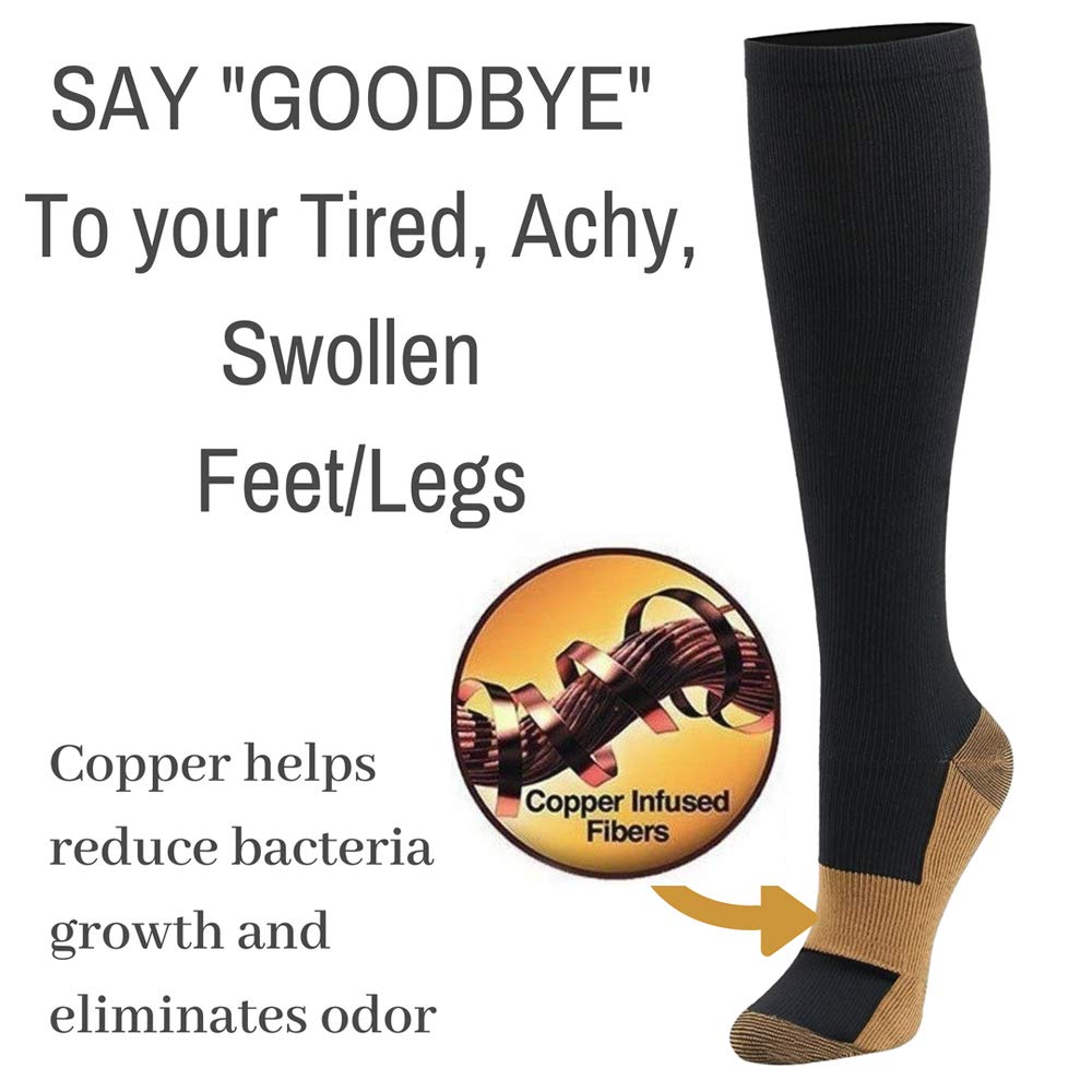 DZANS 3 Pairs Copper Compression Socks for Men & Women (20-30 mmHg) Best Graduated Athletic Fit for Running, Nurses, Flight Travel & Maternity Pregnancy - Boost Stamina, Circulation & Recovery(S/M)